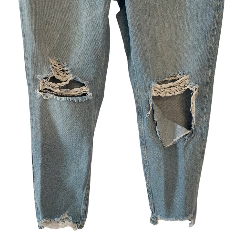 ZARA Light Wash Blue Distressed High-Rise Straight Leg Mom Jeans Size 8 - Picture 5 of 7